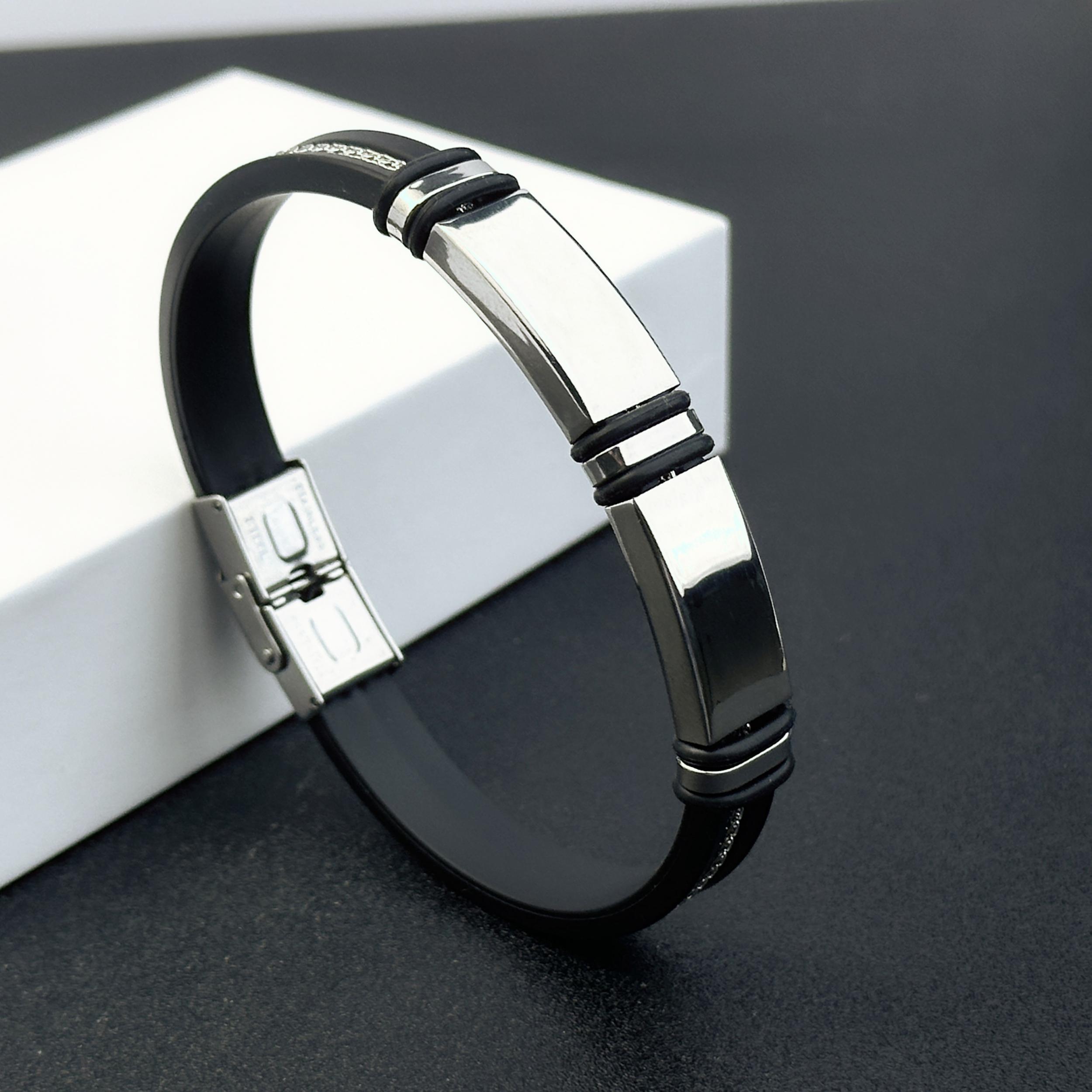 Double Tone Stainless Steel Bracelet with Silicone Strap